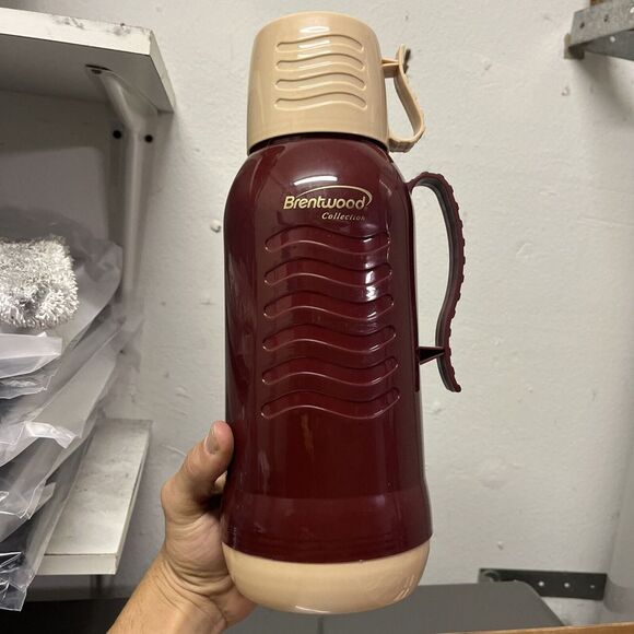 Vintage Large Brentwood Collection USA Thermos Maroon‎ Tan - Picture 1 of 4